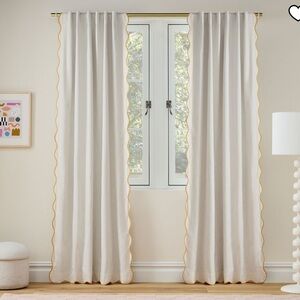 West Elm Ripple Blackout Curtain 48x96 Alabaster With Sunshine Yellow Trim
